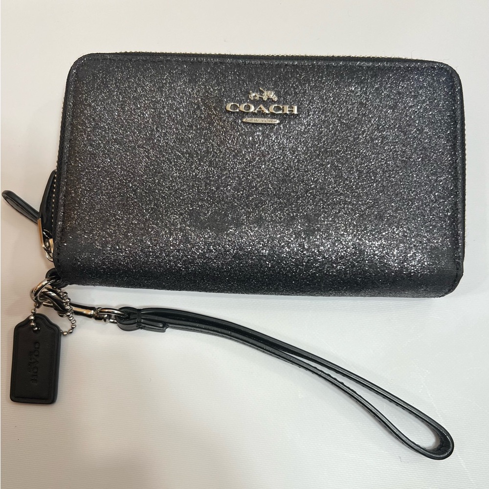 Coach Black Glitter Wristlet Double Zip Wallet